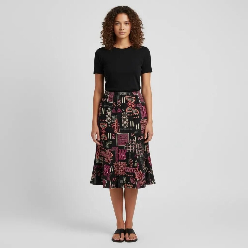 Choices Women's Black Pink Multicolor Printed Ruffle Flounce Skirt Size Medium
